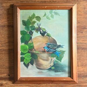 Vintage original signed framed birds oil painting